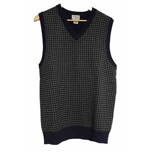 LL Bean Sweater Vest Houndstooth V Neck Lambs Wool Men's Medium Tall - Picture 1 of 6